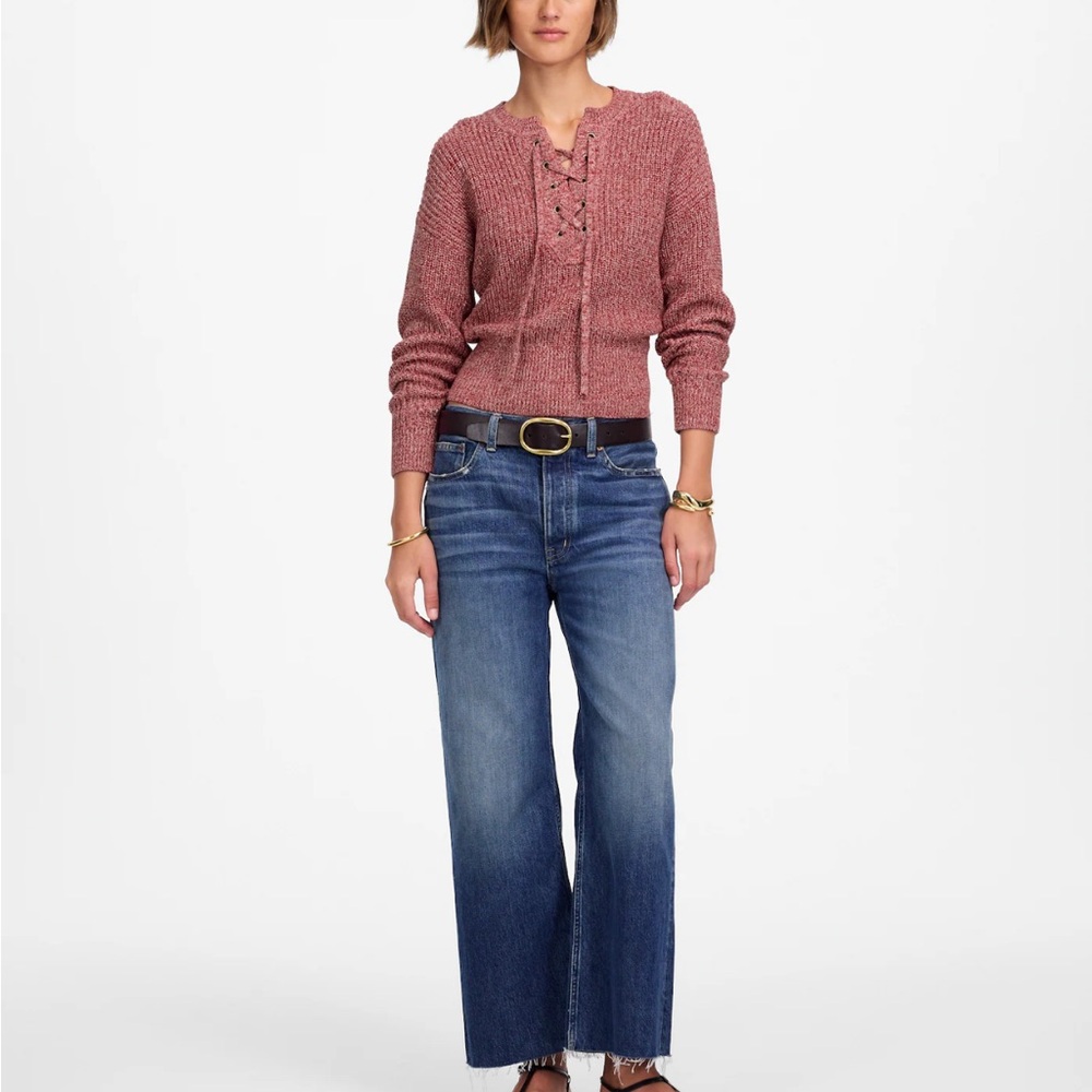 Madewell Marled Ribbed Lace-Up Red Sweater - Picture 8 of 8